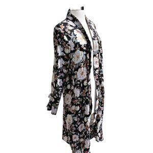 QED London Women's Open Robe Duster Black Floral Print Size Small